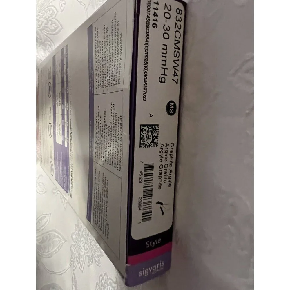 Sigvaris 20-30 MMHG Compression Knee High 832C Microfiber Womens Graphite Argyle
